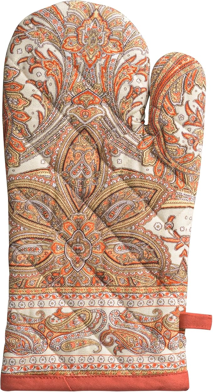 Maison d' Hermine Oven Gloves 100% Cotton Oven Mitt 7" x 13" with Loop Heat Resistant BBQ Cooking Gloves for Thanksgiving Christmas Decorations Baking Handling Hot Pans (Pack of 1, Kashmir Paisley)