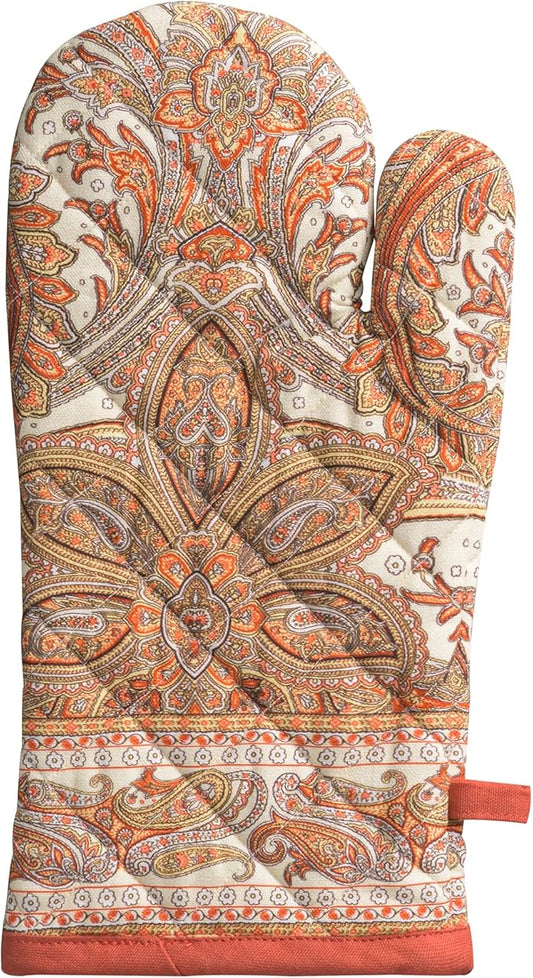 Maison d' Hermine Oven Gloves 100% Cotton Oven Mitt 7" x 13" with Loop Heat Resistant BBQ Cooking Gloves for Thanksgiving Christmas Decorations Baking Handling Hot Pans (Pack of 1, Kashmir Paisley)