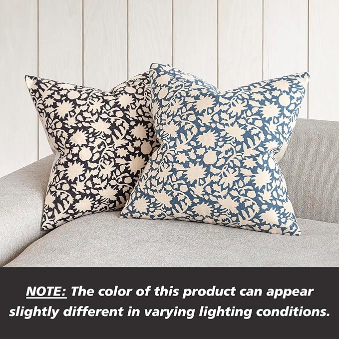 Foindtower Set of 2 Decorative Neutral Floral Throw Pillow Covers Accent Farmhouse Cushion Covers Boho Vintage Pillowcase for Couch Sofa Bedroom Living Room Home Decor Outdoor18×18 Inch,Black
