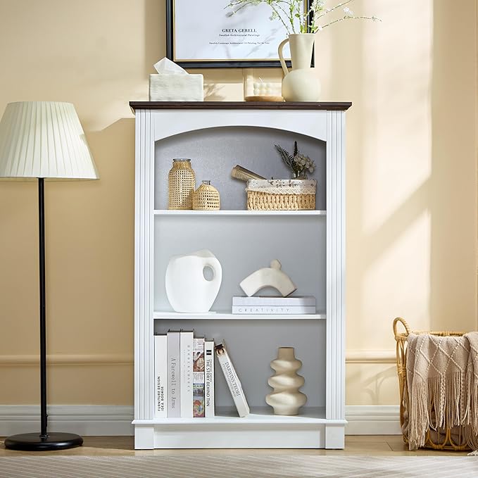 White Bookshelf, 3 Tier Bookcase and Kids Bookshelf, Small Storage Cabinet with Wooden Cube Storage Organizer, Modern Book Shelf for Bedroom Furniture, Living Room, Office, Toy Organizer Cabinet