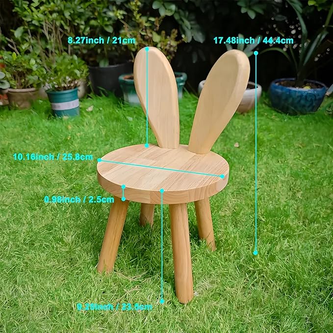 Solid Wood Rabbit Chair Cute Multi Functional Sturdy Rubber Wood Chair for Living Room Bedroom Playroom Easy Assembly Comfortable Safe Design (No Hair, Rabbit Stool)