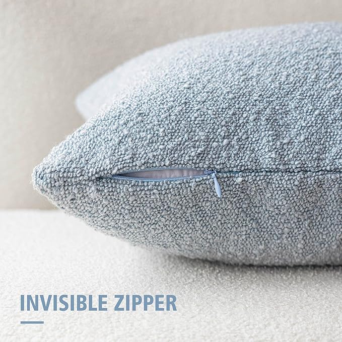 Foindtower Pack of 2 Modern Textured Boucle Throw Pillow Covers Accent Solid Decorative Pillow Cases Cozy Woven Couch Cushion Case for Chair Sofa Bed Living Room Home Decor, 18 x 18 Inch, Light Blue