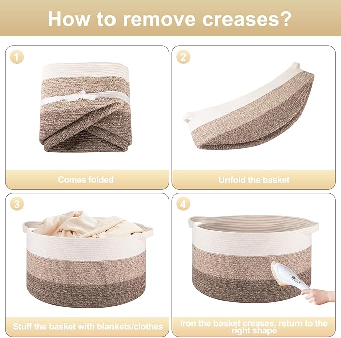 OIAHOMY Extra Large Storage Basket, 24" x 15" Woven Blanket Storage for Living Room, Round Laundry Basket for Pillow - Gradient Brown