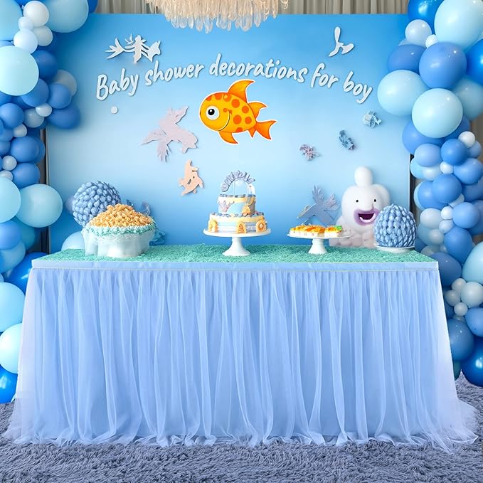 2 Pack 6ft Blue Tulle Table Skirts for Rectangle Tables or Round Tables Blue Tutu Tablecloth Cover for Baby Shower Boy Birthday Party Wedding Cake Dessert Table Decorations