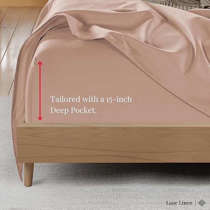 LANE LINEN 100% Cotton 600 TC Twin XL Bed Sheets Set, Machine Wash Fully Elasticized Twin XL Sheet Sets, Luxury Hotel Like Thick Bedding Sheet & Pillowcases, Sateen Weave- Dusty Rose