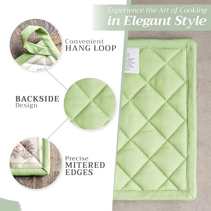 Maison d' Hermine Pot Holders 100% Cotton Heat Resistant Potholders 8" x 8" Hot Pads with Loop for Thanksgiving Christmas Decorations BBQ Cooking Baking Handling Hot Pans (Pack of 1, Christmas Dew)