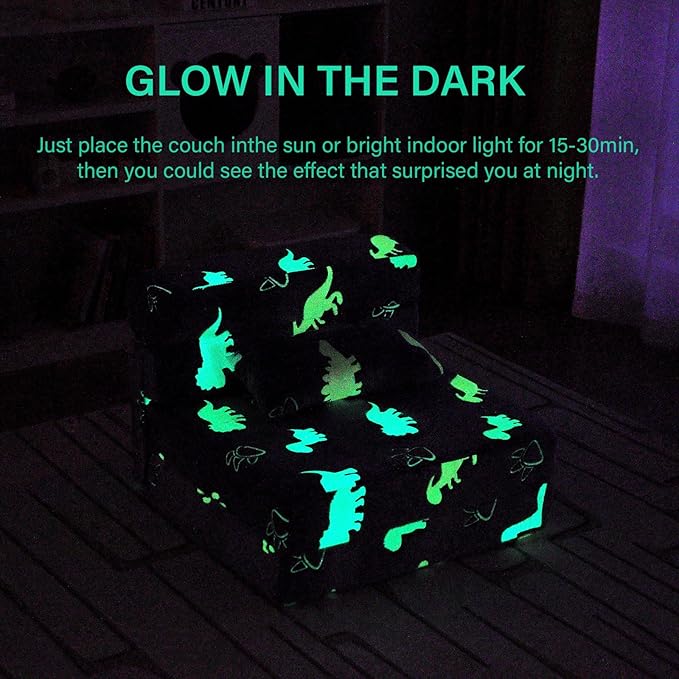 Folding Sofa Bed Floor Mattress for Kids With Pillow - Toddler Glow Washable Nap Mat for Sleeping, Child Fold Up Futon Chair Bed With Storage Bag for Girls Boys