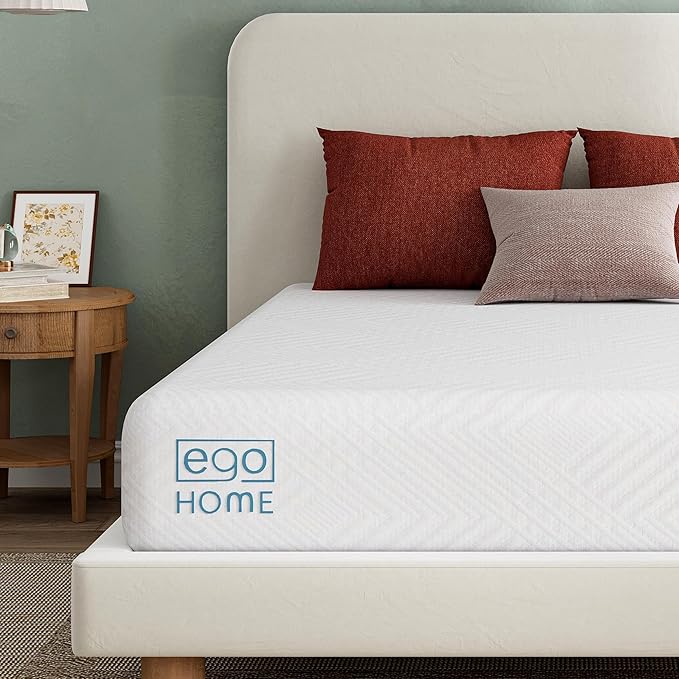EGO White 12 inch Full Memory Foam Mattress, Gel Green Tea Mattress Bed in a Box, Made in USA, CertiPUR-US Certified, Double Mattress, 54"×75", Medium Firm