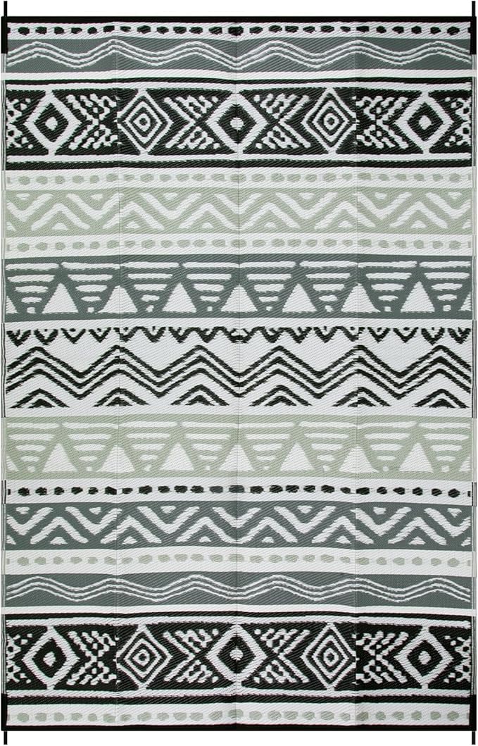 Lahome Outdoor Rug Waterproof, 6x9 Reversible Outdoor Plastic Straw Rug for Camping, RV Patio Rugs Large Carpet for Porch Deck Backyard Balcony Picnic(Grey/Black,6'x 9')