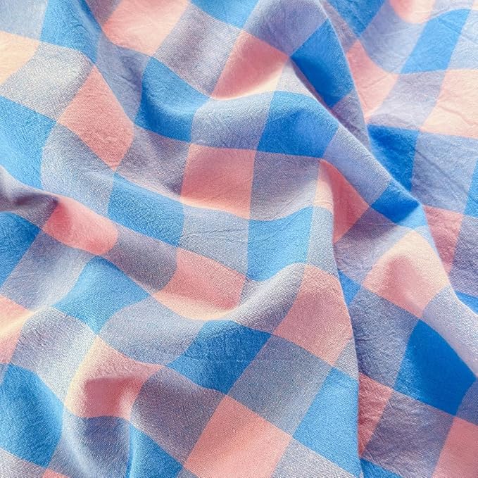 FACE TWO FACE Bedding Duvet Cover Set100% Washed Cotton Duvet Cover Linen Like Textured Breathable Durable Soft Comfy (Queen, Blue Purple Grid)