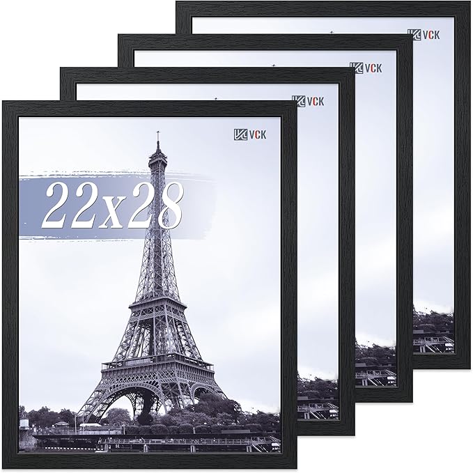 VCK 22x28 Poster Frame Set of 4 - Black, Gallery-Quality Wood Picture Frames, 1.1-Inch Wide Border, Polished Plexiglass, Vertical or Horizontal Wall Display for Photo/Art/Prints, Black
