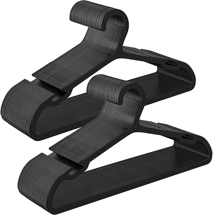 SONGMICS Clothes Hangers, Pack of 50, Plastic Hangers, with Wide Shoulder Notches, Space-Saving Coat Hangers, 16.4 Inches Wide, for Closet, Ink Black UCRP010B01