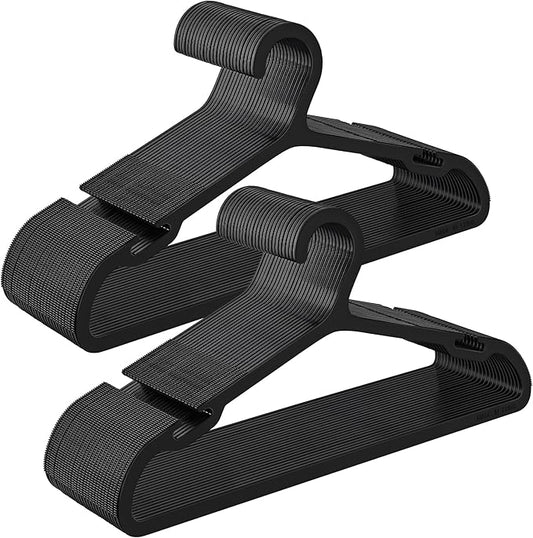 SONGMICS Clothes Hangers, Pack of 50, Plastic Hangers, with Wide Shoulder Notches, Space-Saving Coat Hangers, 16.4 Inches Wide, for Closet, Ink Black UCRP010B01