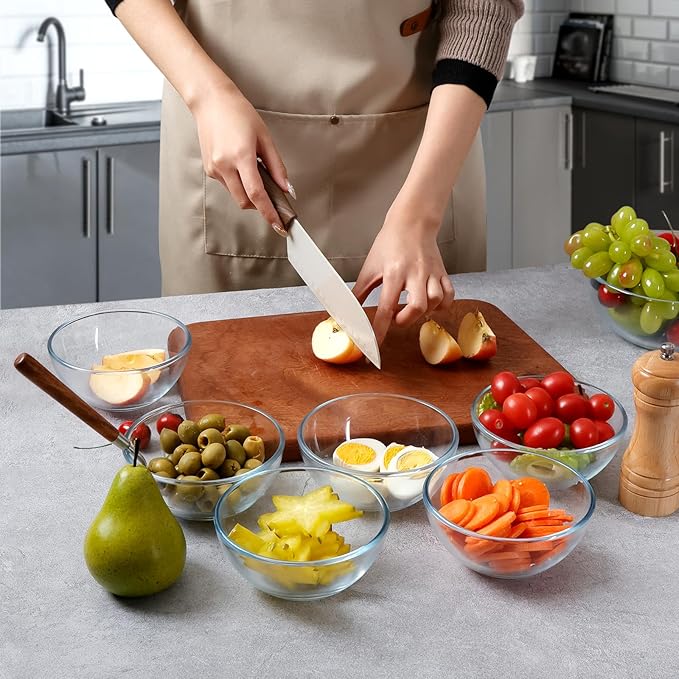 NUTRIUPS 5 Inch Small Glass Bowls Set of 6, Tempered Glass Sauce Bowls for Kitchen Microwave and Oven Safe