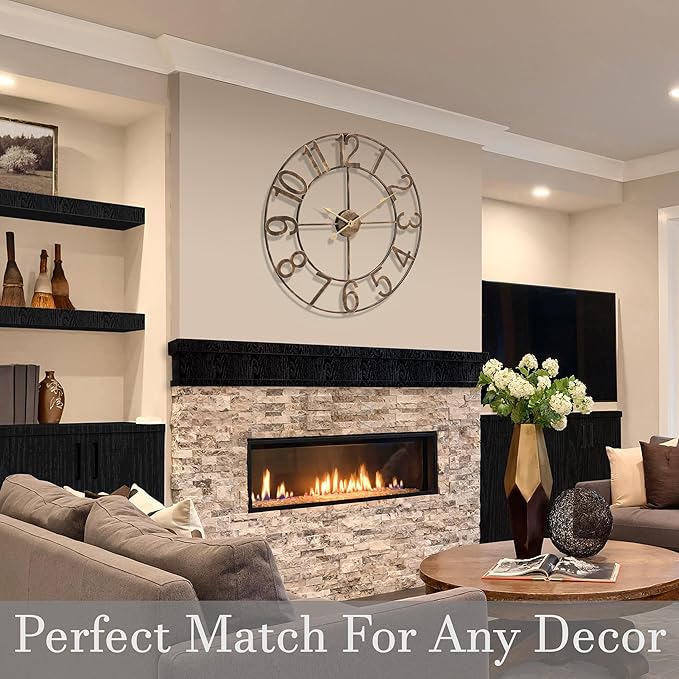 Sorbus 32-Inch Large Wall Clock – Decorative Brown Metal Clock with Gold Hands – Silent, Battery Operated, Modern Wall Decor for Living Room, Kitchen, or Office - Great Gift for Housewarming or Office