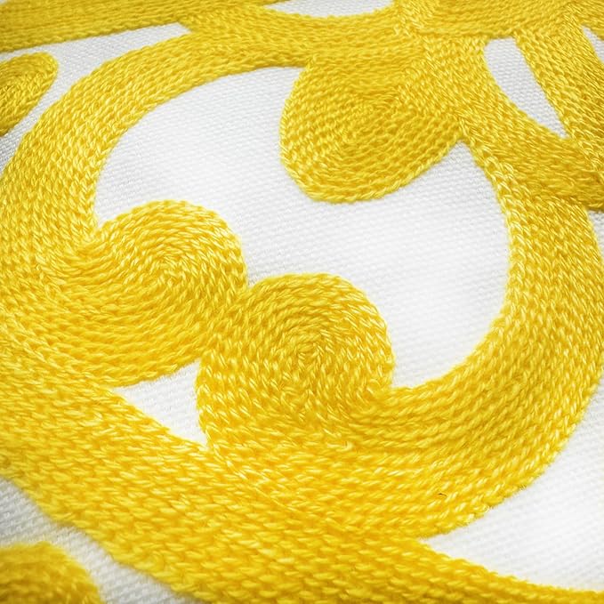 Alysheer Floral Embroidered Fall Decorative Throw Pillow Cover 18"x 18" Set of 2, Boho Mandala Embroidery Yellow Patterned Cushion Case for Sofa Couch Living Room Bedroom Outdoor