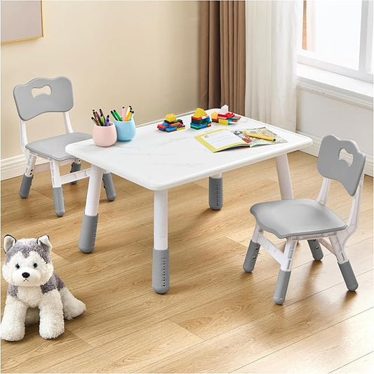 Adjustable Kids Table Chairs Set – Graffiti Desktop, Multi-Activity Height-Adjustable Toddler Study Desk for Ages 3-8 – Ideal for Home, Classroom, Daycare (B-Gray, 2 Chairs-31.5" L x 23.6" W)