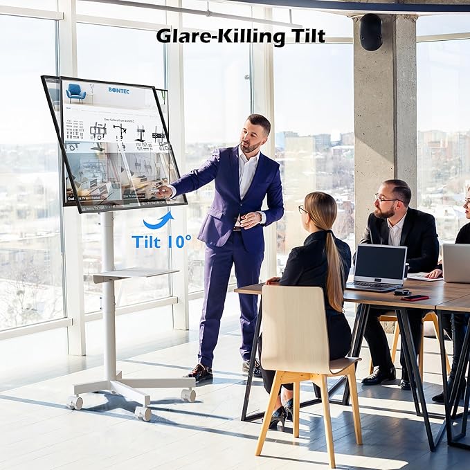 BONTEC Mobile TV Stand with Tilt Function, Rolling TV Stand for 23-60" LED, LCD, OLED TVs, Holds up to 88lbs, Max VESA 400x400mm, Adjustable Media Shelf, TV Cart for Living Room, Bedroom, Office