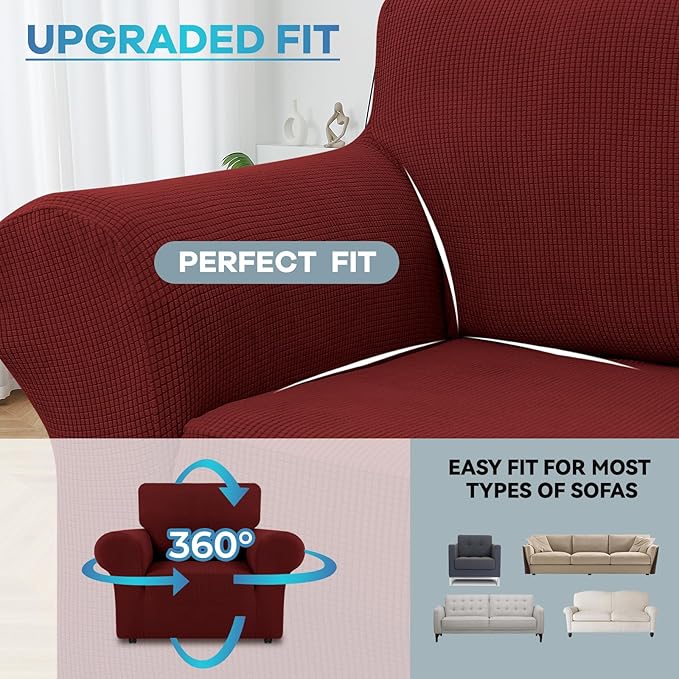LURKA Stretch Chair Sofa Slipcovers 1 Piece Couch Covers for Sofa Furniture Protector Full Sofa Covers with Elastic Bottom for Kids and Dog (Small,Dark Red)