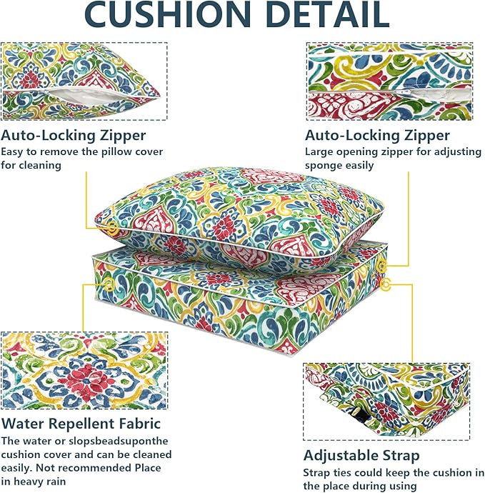 Outdoor Deep Seat Cushions Set 24 x 24 Inch for Patio Furniture,Water Resistant Chair Cushions Replacement Includes Seat Cushion & Back Pillow for Couch Sofa, Wicker Chair - Damask Red