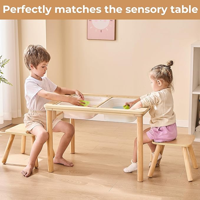 Step Stool for Kids, Wooden Toddler Step Stool Fits with Sensory Table, Sturdy Sitting Stool with Four Detachable & Assembled Legs for Bathroom Sink, Kitchen, Bedroom, Plant Stand