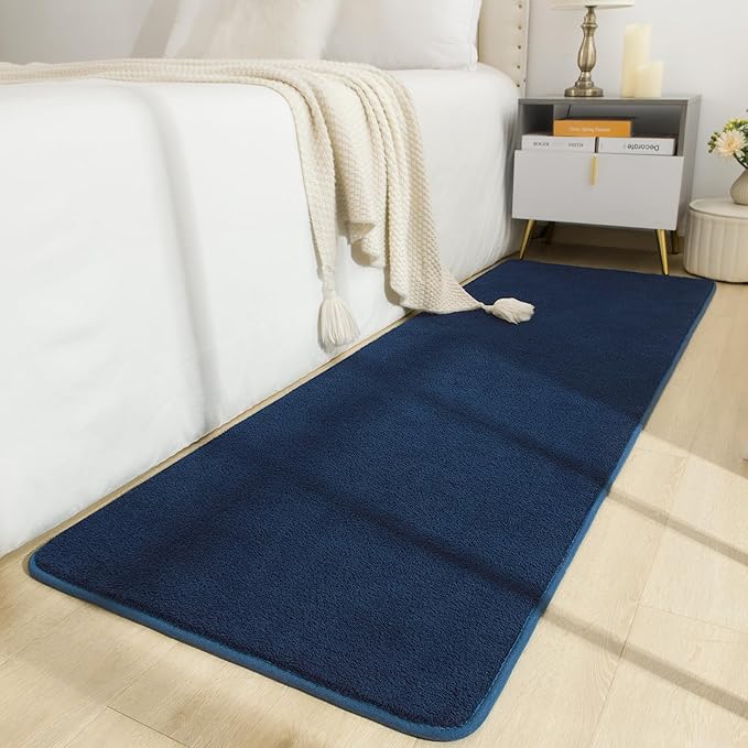Soft Runner Rugs for Bedroom 2x6, Non Slip Runners for Hallway Kitchen Laundry Dorm Washable, Minimalist Low Pile Long Rugs for Boys Men Girls Kids, Navy Blue