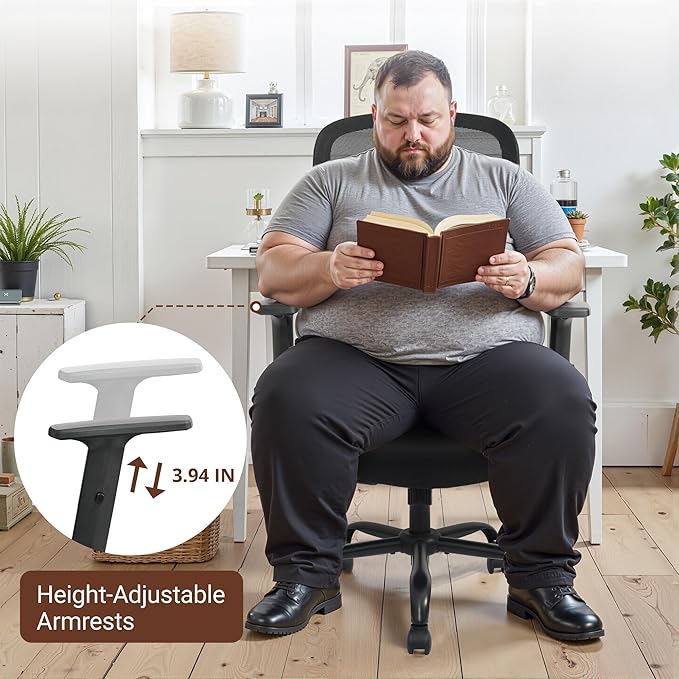 Big and Tall Office Chair, 450LBS Ergonomic Mesh Desk Chair with Adjustable Lumbar Support, 5" Thickened Foam Seat Computer Chair Over 10 Hours Comfortable, Heavy Duty Executive Task Chair