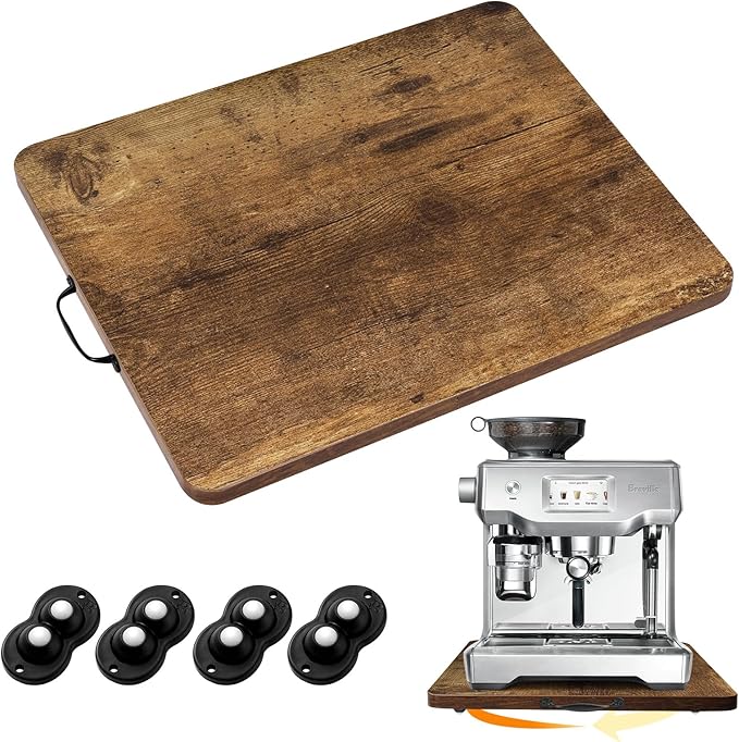 360° Rotatable Sliding Tray for Kitchen Appliances, Wooden Sliding Tray for Coffee Maker, Coffee Pot Slides for Countertop Installation, Easy to Slide (Brown, Large)