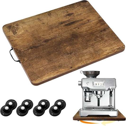 360° Rotatable Sliding Tray for Kitchen Appliances, Wooden Sliding Tray for Coffee Maker, Coffee Pot Slides for Countertop Installation, Easy to Slide (Brown, Large)