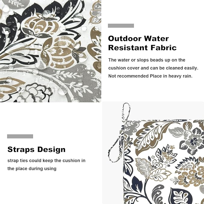 Set of 2 Outdoor Square Chair Cushions 18.5"x16"x2" for Patio, Water Resistant Patio Dining Seat Pads Replacement for Kitchen Garden and Outdoor Furniture Decoration - Dailey Tan