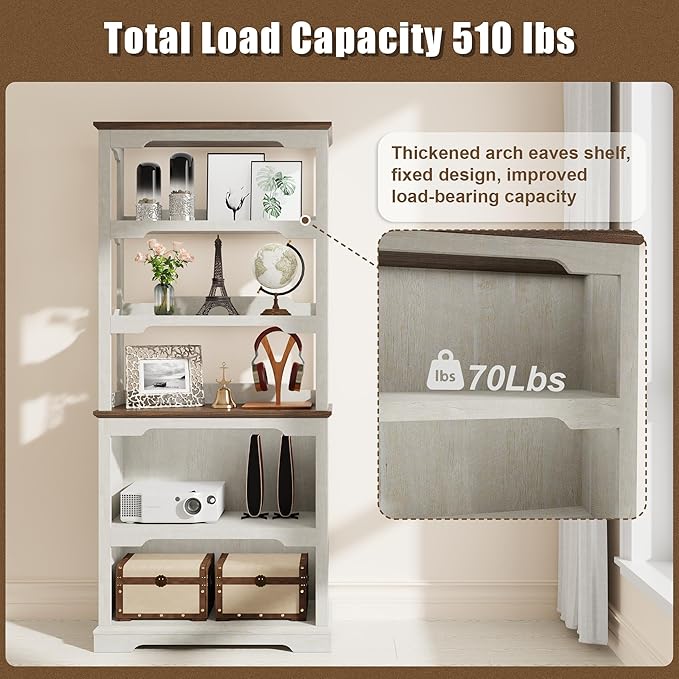 Tall Bookcase, 70 inch Height, 5-Tier Open Storage Shelf, 31.5 in Wide Standing Bookshelves for Home, Office, Bedroom, School, Library, 31.5W * 11.81D *70H (White Espresso, Hollowed Shelf)