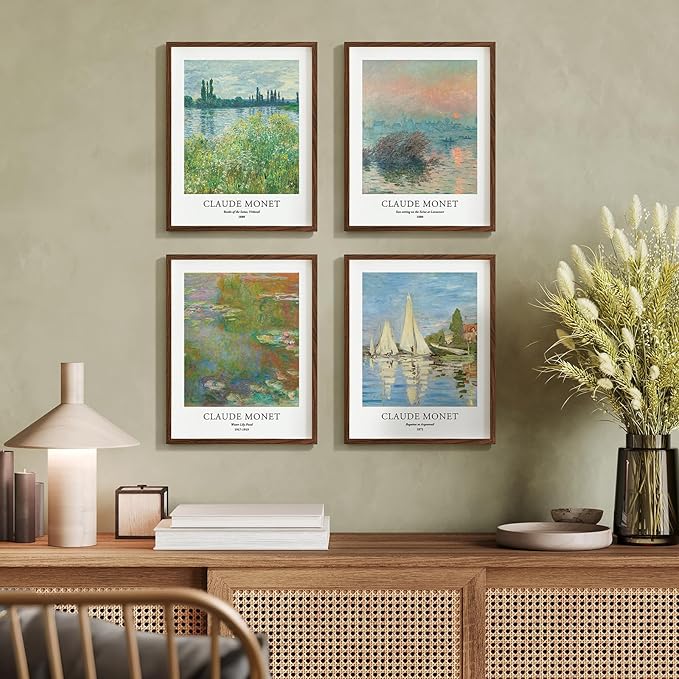 EVOLE HOME Claude Monet Giclée Art Print Set - 4 Unframed 11x14 Inch Impressions on Premium Matte Art Paper Artwork for Living Room Bedroom Dining Room Decor