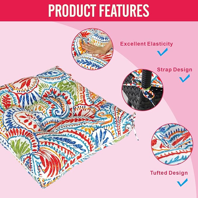 JMGBird Outdoor Chair Cushion Set of 2 Patio Cushions 19x19 with Ties Outdoor Cushions for Patio Furniture