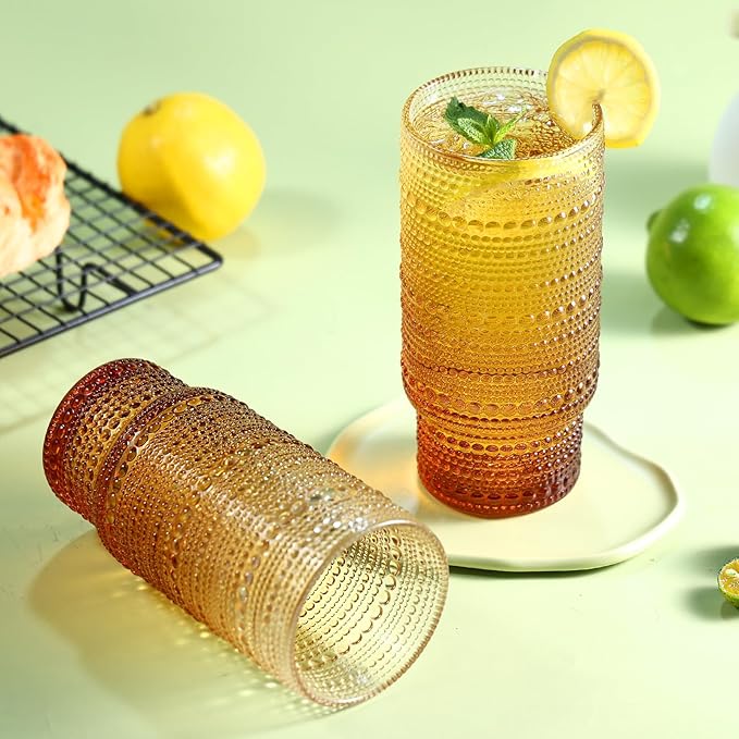 6pcs Hobnail Drinking Glasses Set, 16 oz Vintage Glassware Drinking Glasses, Gradual Amber Water Glasses Tumbler, Thanksgiving Cups for Kitchen, Juice, Beer, Cocktail, Whiskey