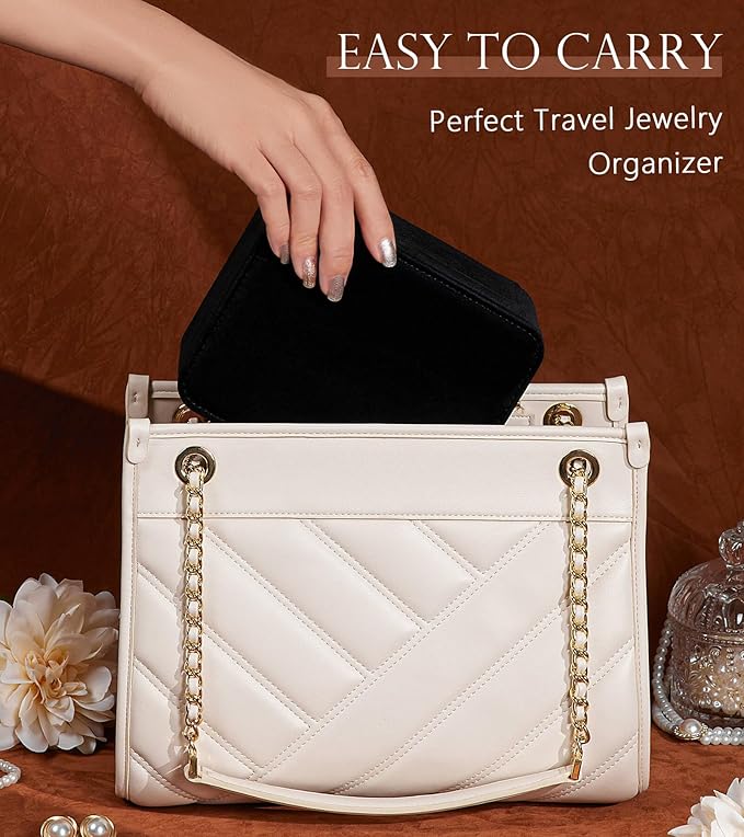 Homde Jewelry Box Small for Women: Ring Earring Organizer Storage for Dresser - Necklace Bracelets Holder with Multi Compartments(Black)