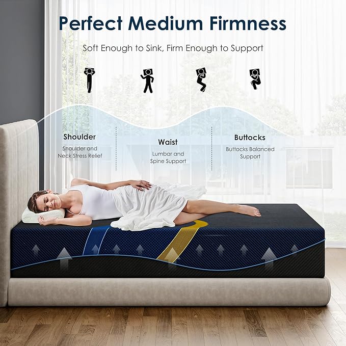 12 Inch Twin Memory Foam Mattress with Removable Cover, Medium Firm Breathable Mattress in a Box, Pressure Relief, No Fiberglass