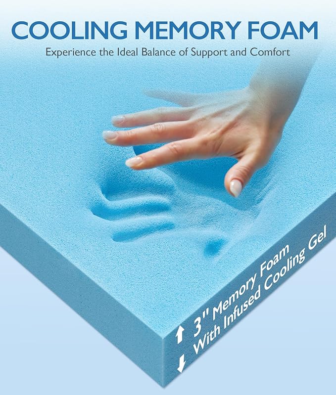 SINWEEK 3 Inch King Cooling Memory Foam Mattress Topper for Pressure Relief, Thick Bed Mattress Pad with Cooling Soft Cover and Adjustable Straps, CertiPUR-US Certified