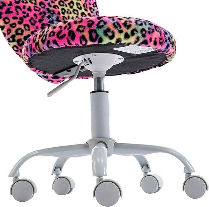 Kmax Kids Reading Chair, Rolling Cute Desk Chair for Girls Swivel Office Chair with Wheels & Heart Back Adjustable Childrens Vanity Chair for Bedroom Reading Room - Faux Fur, Leopard