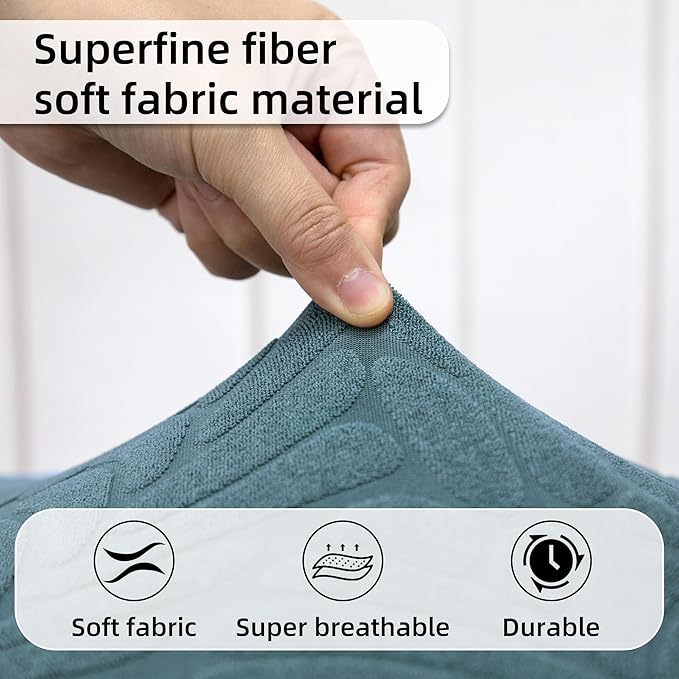 RV Dinette Cushion Covers - Jacquard Stretchable Camper Cushion Slipcovers, 2 Backrest & 2 Bench Covers (Leaves, Blue)