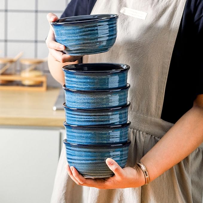 Hasense Cereal Bowl Set of 6, 20 Ounces Ceramic Soup Bowls Set for Kitchen, Suit for Cereal Soup Rice Pasta Salad Oatmeal, Microwave and Dishwasher Safe(Blue)