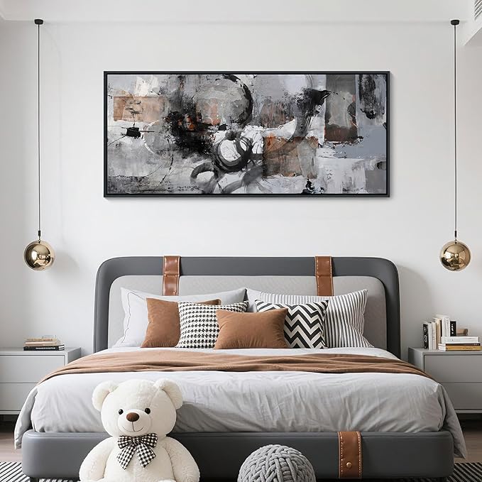 Large Abstract Black And Grey Canvas Wall Art Living Room Wall Decor Paintings Decorations Modern Wall Pictures for Bedrooms Framed Artwork for Walls 31×70IN