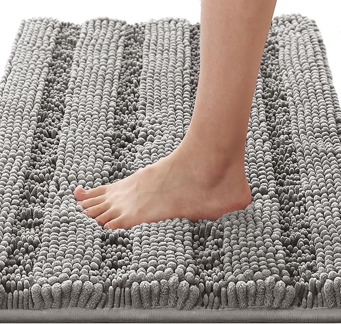 H.VERSAILTEX Bathroom Rugs Bath Rugs for Bathroom Non Slip Bath Mats Extra Thick Chenille Striped Rug 17" x 24" Absorbent Soft Shaggy Washable Dry Fast Bath Mats for Bath Room Floor - Dove