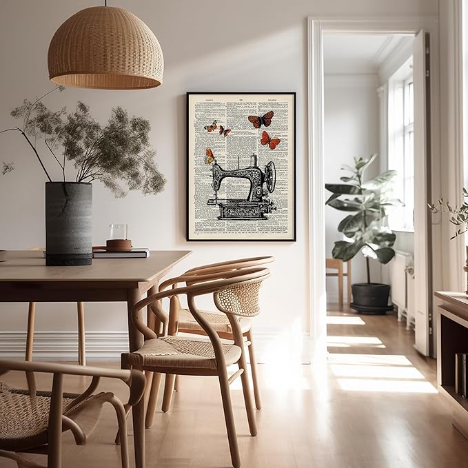 Poster Master Dictionary Art Poster - Sewing Machine Print - Sewing & Butterfly Art - Gift for Men, Women & Dressmaker - Chic Decor for Living Room, Bedroom or Office - 8x10 UNFRAMED Wall Art