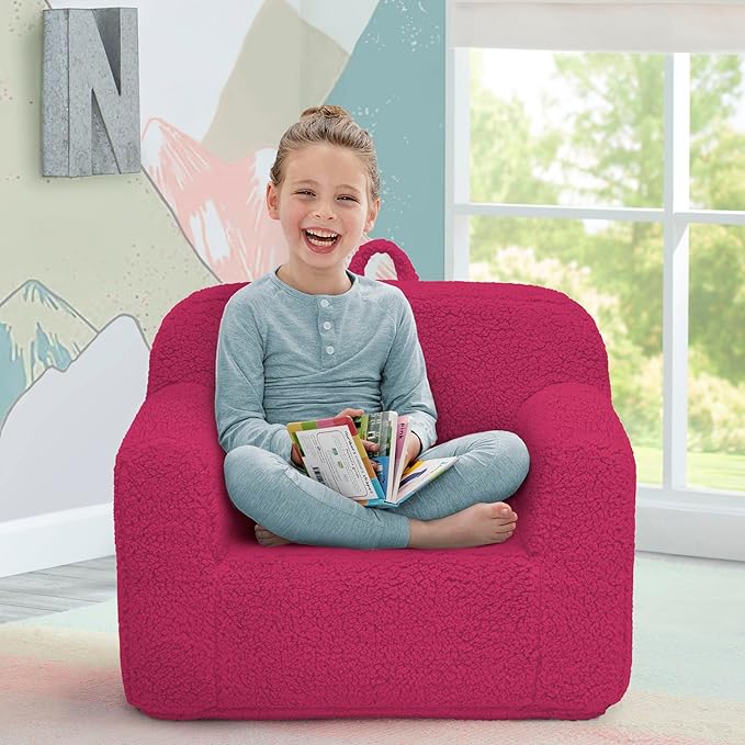 Delta Children Sherpa Cozee Chair - Foam Kids Chair for Ages 18 Months and Up, Hot Pink