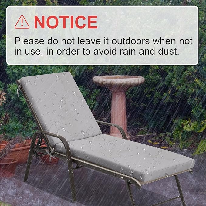 Crestlive Products Chaise Lounge Cushion Outdoor, 72x21 Inch, Waterproof & 3-Year Fade Resistant Lounge Chair Cushion for Outdoor Furniture, Patio Cushion for Pool, Lawn, Light Gray