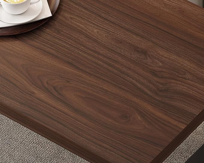 IBF Walnut Coffee Table, Minimalist Wooden Living Room Table, Modern Simple Rectangle Center Table, Vintage Rustic Wood and Metal Cocktail Tea Coffee Table for Home Bedroom Office, Walnut, 39 Inch