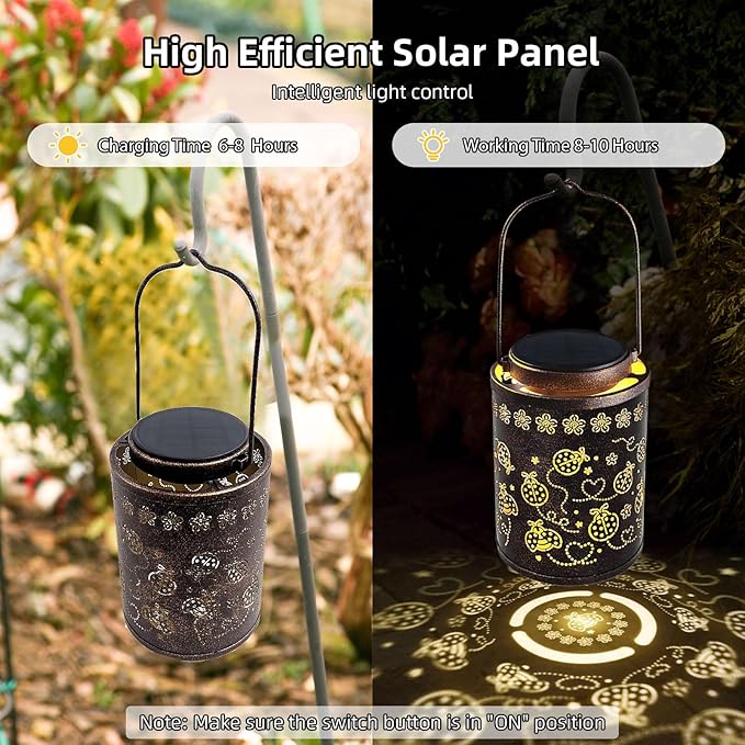 Upgraded Ladybug Solar Lights for Outside Garden Decor, Waterproof Hanging Metal Lanterns Outdoor Solar Lights for Yard, Patio, Porch, Fence - Birthday Gifts for Women, Mom, Grandma