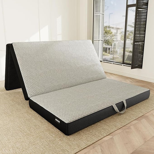 Memory Foam Trifold Mattress - Full Portable Floor Bed 4 Inch, Foldable Mat with Washable Cover, Handle & Non-Slip Bottom, for RV, Travel, Camping, Yoga, 73"x52"x4"