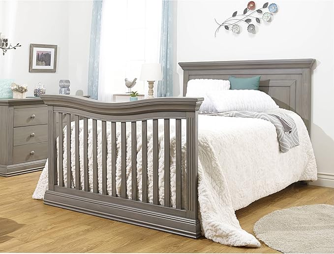 Sorelle Furniture Paxton Crib, Classic 4-In-1 Convertible Crib, Made of Wood, Non-Toxic Finish, Wooden Baby Bed, Toddler Bed, Child’s Daybed and Full-Size Bed, Nursery Furniture - Heritage Grey