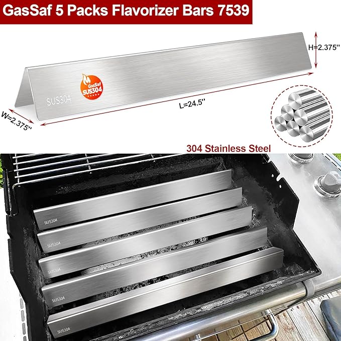 GasSaf 7539 for Weber Genesis Flavorizer Bars 24.5", SUS304 Bars for Genesis 300 Grill Parts, E-310 E-320 S-310 S-320, EP/CEP 310 & 320 Gas Grills(Side-Knob 2007-2010), Heat Plates for Weber 7540